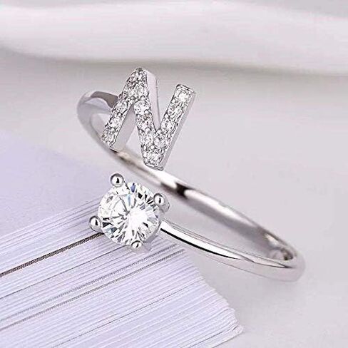 FUTIMELY Initial Letter Ring Alphabet Ring A-Z Silver Crystal Open Adjustable Personalized Initial Ring for Women Teen Girls in Saudi Arabia