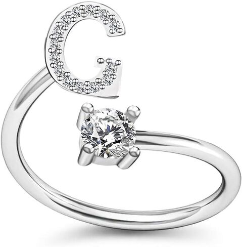 FUTIMELY Initial Letter Ring Alphabet Ring A-Z Silver Crystal Open Adjustable Personalized Initial Ring for Women Teen Girls in Saudi Arabia