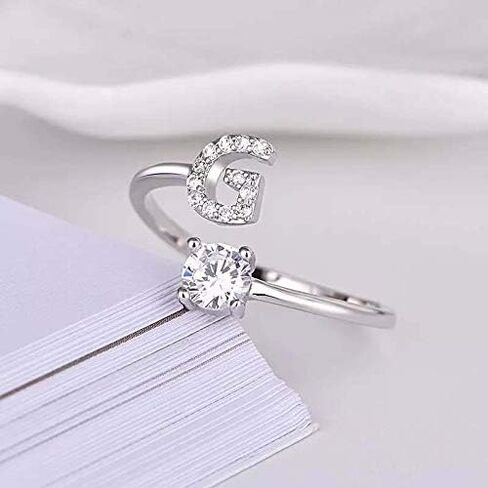 FUTIMELY Initial Letter Ring Alphabet Ring A-Z Silver Crystal Open Adjustable Personalized Initial Ring for Women Teen Girls in Saudi Arabia
