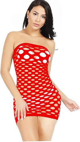 فستان LemonGirl النسائي الشبكي شبكة صيد السمك بيبي دول قصير مقاس موحد in Kuwait