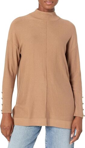 Anne Klein Women's Mock Neck Sweater Long Sleeve with Buttons in Kuwait
