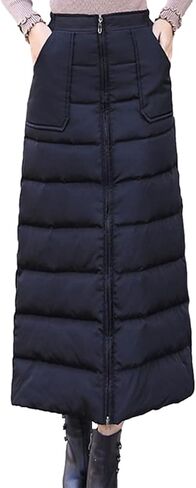 تنورة Fhniepan النسائية الشتوية المعزولة السميكة ثنائية الاتجاه بسحاب عالي الخصر مبطنة على شكل حرف A طويلة للأسفل in Kuwait