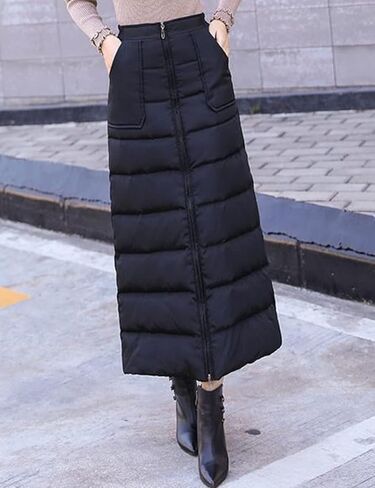 تنورة Fhniepan النسائية الشتوية المعزولة السميكة ثنائية الاتجاه بسحاب عالي الخصر مبطنة على شكل حرف A طويلة للأسفل in Kuwait