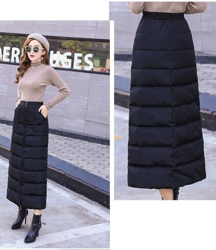 تنورة Fhniepan النسائية الشتوية المعزولة السميكة ثنائية الاتجاه بسحاب عالي الخصر مبطنة على شكل حرف A طويلة للأسفل in Kuwait