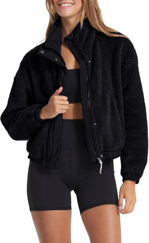 Lianlive سترات صوف شيربا للسيدات كاجوال كم طويل معطف شتوي غامض ملابس خارجية دافئة مع جيوب in Kuwait