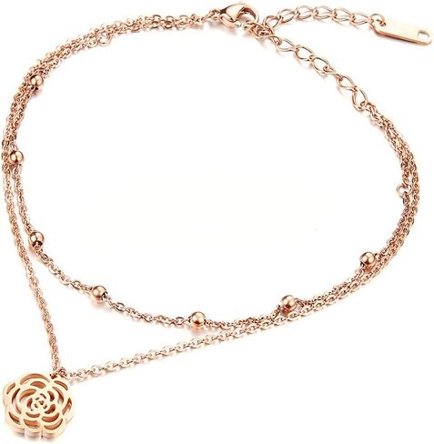 أساور للكاحل للنساء من CEYIYA Rosegold - قابلة للتعديل ذات طبقات وردية رائعة، خلخال على شكل قلب للفتيات المراهقات، السيدات - أزياء الفولاذ المقاوم للصدأ رابط القدم in Kuwait