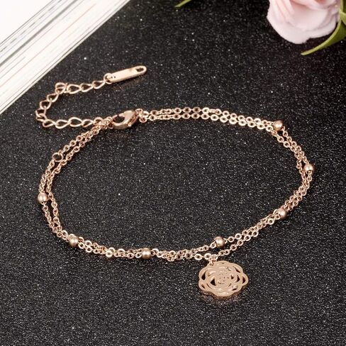 أساور للكاحل للنساء من CEYIYA Rosegold - قابلة للتعديل ذات طبقات وردية رائعة، خلخال على شكل قلب للفتيات المراهقات، السيدات - أزياء الفولاذ المقاوم للصدأ رابط القدم in Kuwait
