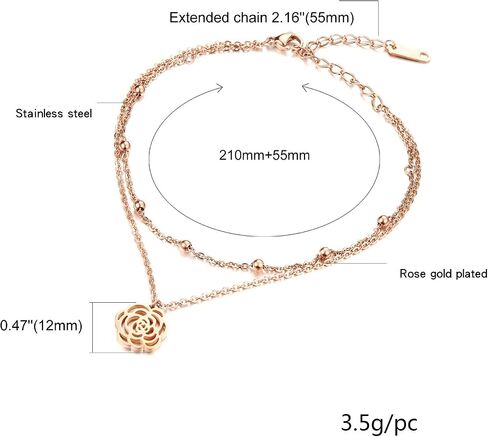 أساور للكاحل للنساء من CEYIYA Rosegold - قابلة للتعديل ذات طبقات وردية رائعة، خلخال على شكل قلب للفتيات المراهقات، السيدات - أزياء الفولاذ المقاوم للصدأ رابط القدم in Kuwait