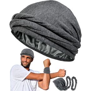 Babalet Silk Satin Lined Halo Turban Pre-Tied Skull Beanie for Men Women Sleeping Bonnet Cap Upgraded Twisted Braid Headwraps