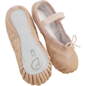 Daydance Genuine Leather Ballet Shoes Full Sole Dance Slippers for Kids, Toddler, Girls, Boys