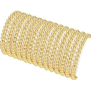 MOZAKA 14 قطعة أساور مطرزة بالذهب للنساء 14K مطلية بالذهب حبة الكرة سوار لمط سوار ذهبي مرن للنساء قابل للتكديس in Kuwait