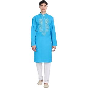 طقم بيجامة SKAVIJ Kurta للرجال بأكمام طويلة من القطن للحفلات
