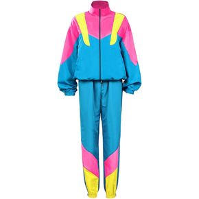 Powumie 80s 90s بدلة رياضية ريترو الهيب هوب مجموعات سترة واقية Colorblock قطعة واحدة ملابس موضة ديسكو رياضية in Kuwait
