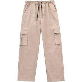 KGYA Men's Baggy Cargo Pants, Elastic Waist Wide Straight Legs Cotton Twill Trousers with 5 Pockets in Kuwait