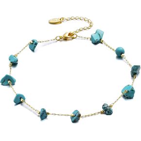 JURYLOO Gold Anklet for Women, Boho Crystal Chips Ankle Bracelet Handmade Natural Gemstone Foot Chain Summer Beach Foot Jewelry Adjustable in Kuwait