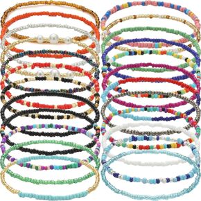 PIGIAOKA 24 قطعة خلخال مطرز للنساء بوهو أساور كاحل مرنة مطرزة يدويًا خلخال أفريقي قابل للتعديل خرز ملون خلخال قدم للفتيات المراهقات in Kuwait