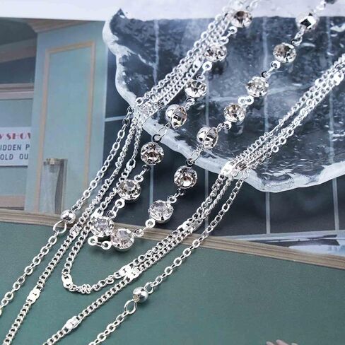 Iaceble Layered Crystal Lariat Necklace Silver Long Y Necklace Chain Cz Station Choker Necklace Boho Rhinestone Y Drop Necklace Chain Jewelry for Women and Girls in Saudi Arabia