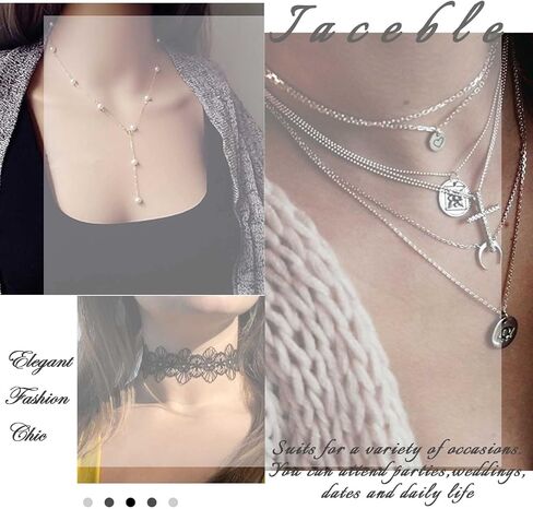 Iaceble Layered Crystal Lariat Necklace Silver Long Y Necklace Chain Cz Station Choker Necklace Boho Rhinestone Y Drop Necklace Chain Jewelry for Women and Girls in Saudi Arabia