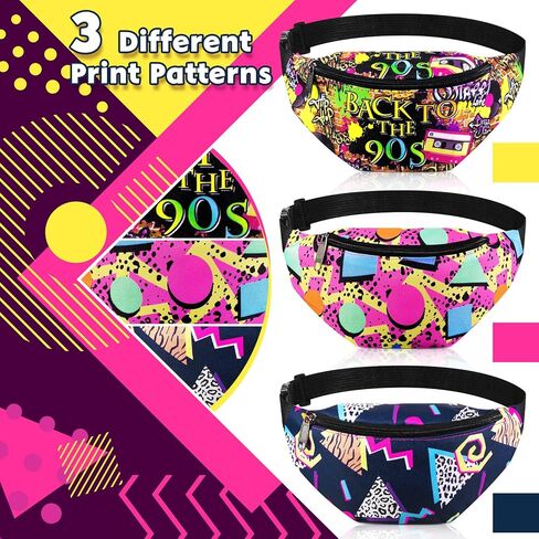 Ylinge 3 قطع 80s 90s Fanny Pack Retro الخصر حزم قابل للتعديل عارضة الخصر حقيبة النيون خمر المشي لمسافات طويلة حزام الخصر حزم لجميع القديسين ماردي غرا الرجال النساء كرنفال يوم الكتاب العالمي الملحقات (نمط الرواية) in Kuwait