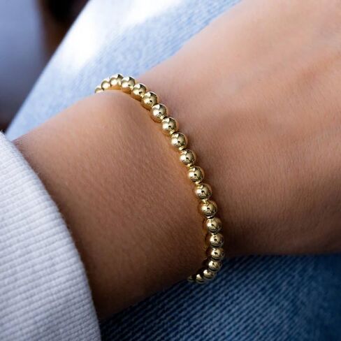 MOZAKA 14 قطعة أساور مطرزة بالذهب للنساء 14K مطلية بالذهب حبة الكرة سوار لمط سوار ذهبي مرن للنساء قابل للتكديس in Kuwait