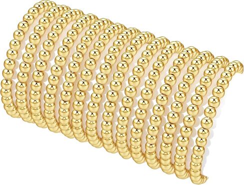 MOZAKA 14 قطعة أساور مطرزة بالذهب للنساء 14K مطلية بالذهب حبة الكرة سوار لمط سوار ذهبي مرن للنساء قابل للتكديس in Kuwait
