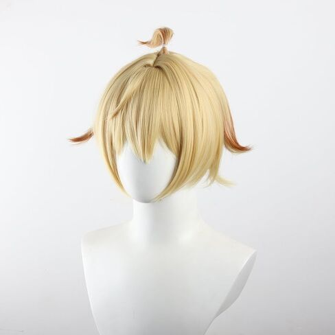 XiongXiongLe Cosplay Mika Schmidt شعر مستعار للرجال زي قصير أشقر عالي الحرارة من الحرير لاستبدال الشعر المستعار + قبعة للأولاد لعبة Genshin Impact Party Cos Festival عيد الميلاد والهالوين (Mika Schmidt) in Kuwait