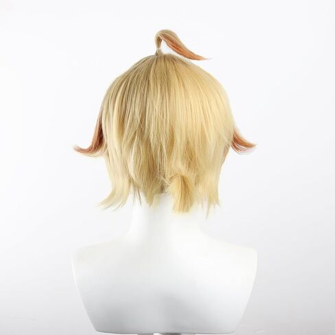 XiongXiongLe Cosplay Mika Schmidt شعر مستعار للرجال زي قصير أشقر عالي الحرارة من الحرير لاستبدال الشعر المستعار + قبعة للأولاد لعبة Genshin Impact Party Cos Festival عيد الميلاد والهالوين (Mika Schmidt) in Kuwait