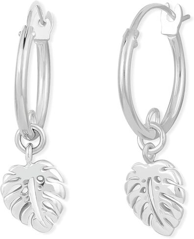 Boma Jewelry Sterling Silver Monstera Leaf Snap Down Closure Tube Hoop Earrings in Saudi Arabia