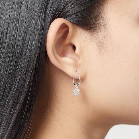 Boma Jewelry Sterling Silver Monstera Leaf Snap Down Closure Tube Hoop Earrings in Saudi Arabia