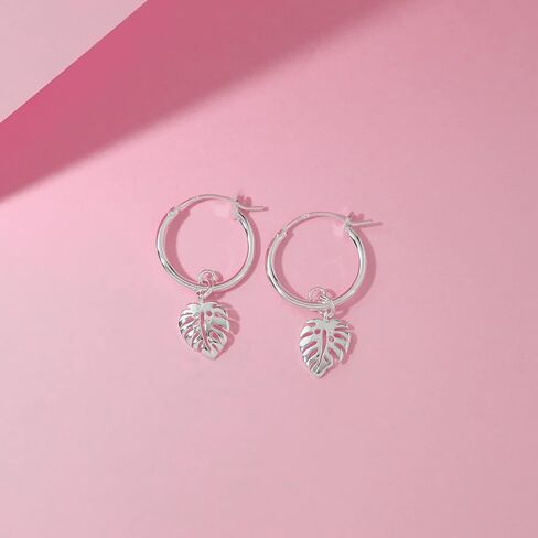 Boma Jewelry Sterling Silver Monstera Leaf Snap Down Closure Tube Hoop Earrings in Saudi Arabia