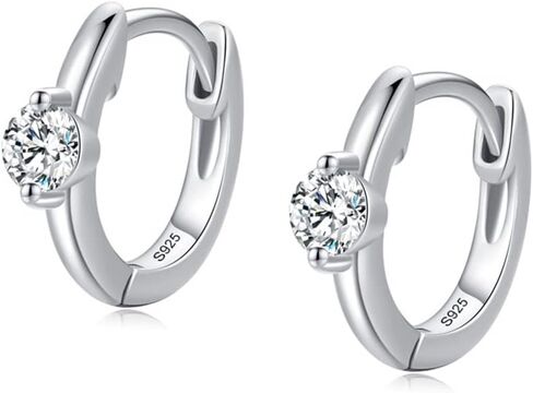 Diamond Small Sleeper Hoop Earrings 925 Sterling Silver for Women Girls Dainty CZ Crystal Cartilage Earring Tragus Huggie Hoops Hinged Cuffs Studs Cute Jewelry Gifts for Sensitive Ears BFF in Saudi Arabia