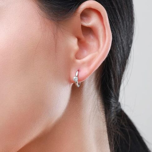 Diamond Small Sleeper Hoop Earrings 925 Sterling Silver for Women Girls Dainty CZ Crystal Cartilage Earring Tragus Huggie Hoops Hinged Cuffs Studs Cute Jewelry Gifts for Sensitive Ears BFF in Saudi Arabia