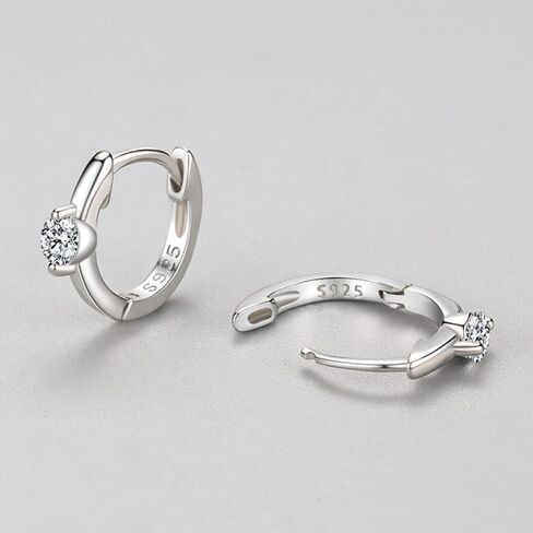 Diamond Small Sleeper Hoop Earrings 925 Sterling Silver for Women Girls Dainty CZ Crystal Cartilage Earring Tragus Huggie Hoops Hinged Cuffs Studs Cute Jewelry Gifts for Sensitive Ears BFF in Saudi Arabia