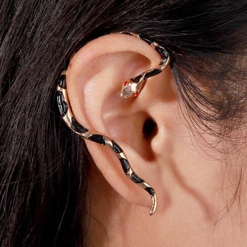 Zeshimb Gold Snake Ear Cuff Snake Wrap Ear Clip Earring Crystal Snake Climber Crawler Earrings Punk Right Ear Cuff Non-Piercing Serpent Wrap Earrings Jewelry for Women Girls in Saudi Arabia