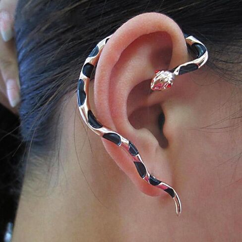 Zeshimb Gold Snake Ear Cuff Snake Wrap Ear Clip Earring Crystal Snake Climber Crawler Earrings Punk Right Ear Cuff Non-Piercing Serpent Wrap Earrings Jewelry for Women Girls in Saudi Arabia