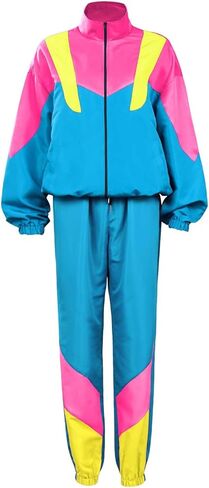 Powumie 80s 90s بدلة رياضية ريترو الهيب هوب مجموعات سترة واقية Colorblock قطعة واحدة ملابس موضة ديسكو رياضية in Kuwait