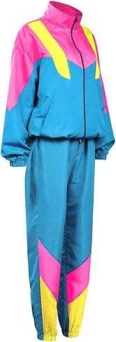 Powumie 80s 90s بدلة رياضية ريترو الهيب هوب مجموعات سترة واقية Colorblock قطعة واحدة ملابس موضة ديسكو رياضية in Kuwait