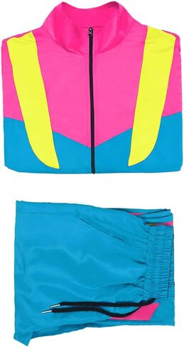 Powumie 80s 90s بدلة رياضية ريترو الهيب هوب مجموعات سترة واقية Colorblock قطعة واحدة ملابس موضة ديسكو رياضية in Kuwait