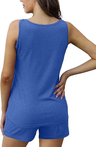 Dofaoo Two Piece Outfits for Women Button Henley Tank Short Set with Pockets in Kuwait