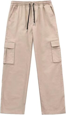 KGYA Men's Baggy Cargo Pants, Elastic Waist Wide Straight Legs Cotton Twill Trousers with 5 Pockets in Kuwait