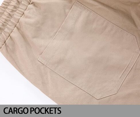 KGYA Men's Baggy Cargo Pants, Elastic Waist Wide Straight Legs Cotton Twill Trousers with 5 Pockets in Kuwait