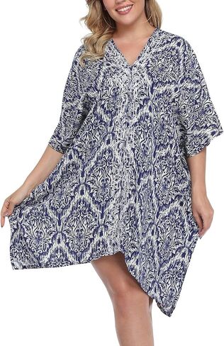 HDE Womens UPF 30+ Short Kaftan Cover Up Oversize Plus Size Swimsuit Shirt Dress in Kuwait