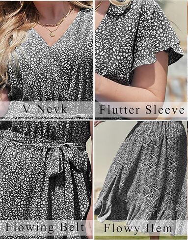 IN'VOLAND Plus Size Womens Floral Summer Dress Casual Wrap V Neck Short Sleeve Belted Beach Bohemian Maxi Dress in Kuwait