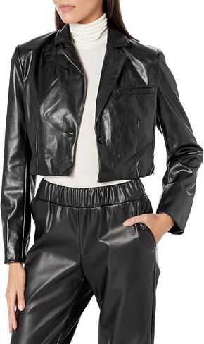 NIA Women's Cropped Vegan Leather Blazer in Saudi Arabia