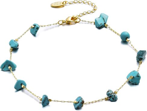 JURYLOO Gold Anklet for Women, Boho Crystal Chips Ankle Bracelet Handmade Natural Gemstone Foot Chain Summer Beach Foot Jewelry Adjustable in Kuwait