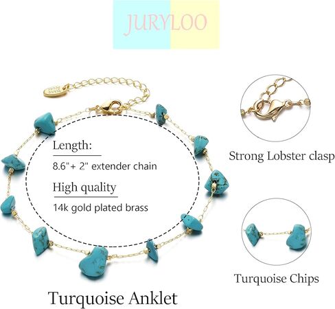 JURYLOO Gold Anklet for Women, Boho Crystal Chips Ankle Bracelet Handmade Natural Gemstone Foot Chain Summer Beach Foot Jewelry Adjustable in Kuwait