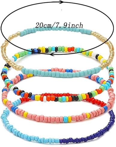 PIGIAOKA 24 قطعة خلخال مطرز للنساء بوهو أساور كاحل مرنة مطرزة يدويًا خلخال أفريقي قابل للتعديل خرز ملون خلخال قدم للفتيات المراهقات in Kuwait