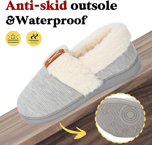 شباشب نسائية من Aopuro، شباشب شتوية منزلية مريحة مع بطانة من الفرو الصناعي، إسفنج ذو ذاكرة، نعل مطاطي مضاد للانزلاق، أحذية منفوشة للاستخدام الداخلي والخارجي in Kuwait