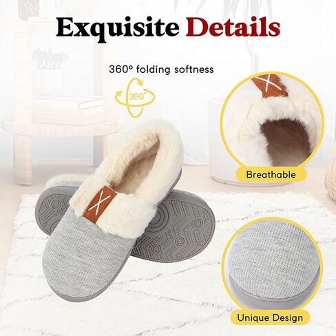 شباشب نسائية من Aopuro، شباشب شتوية منزلية مريحة مع بطانة من الفرو الصناعي، إسفنج ذو ذاكرة، نعل مطاطي مضاد للانزلاق، أحذية منفوشة للاستخدام الداخلي والخارجي in Kuwait