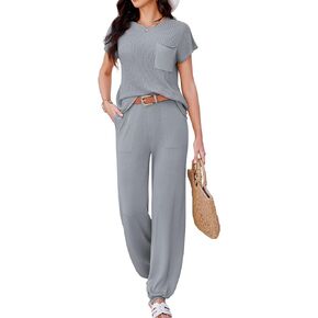 ETOSELL Women's 2 Piece Outfits Sweater Sets Knit Pullover Tops High Waisted Pants Tracksuit Lounge Jogger Set